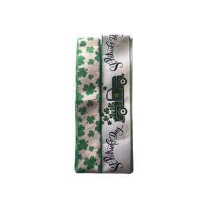 St Patrick’s Day Ribbon Bundle, Shamrock Truck Ribbon, Irish Clover Wired Ribbon